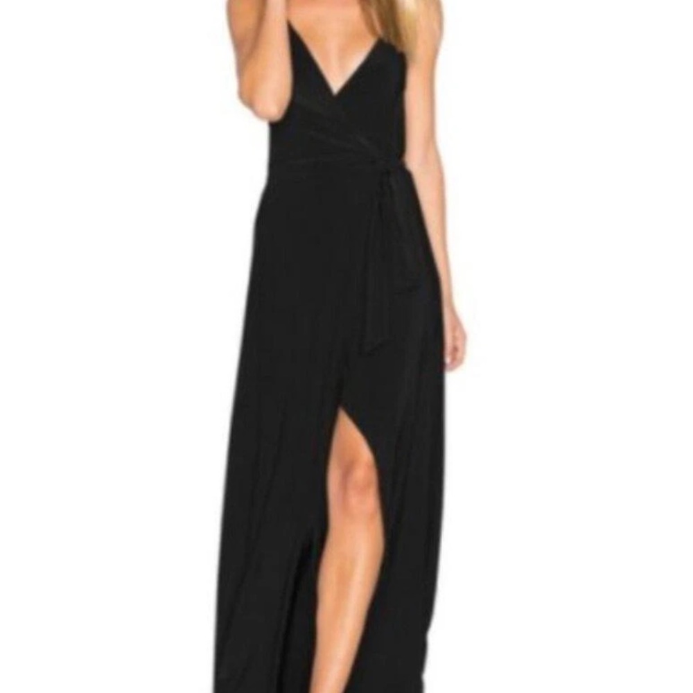 Misa Los Angeles Black Asymmetrical Slit Maxi Gown